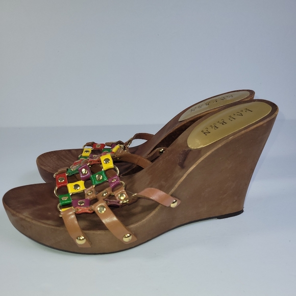 Ralph Lauren Wood Sandal Multi color leather metal Strap - Picture 2 of 11